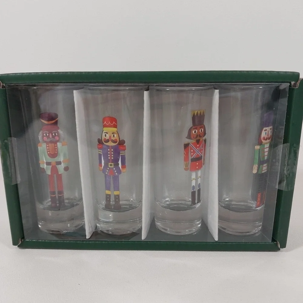 Kirkland's Home Nutcracker Shot Glasses Set of 4 Holiday Barware‎ 2 oz NEW